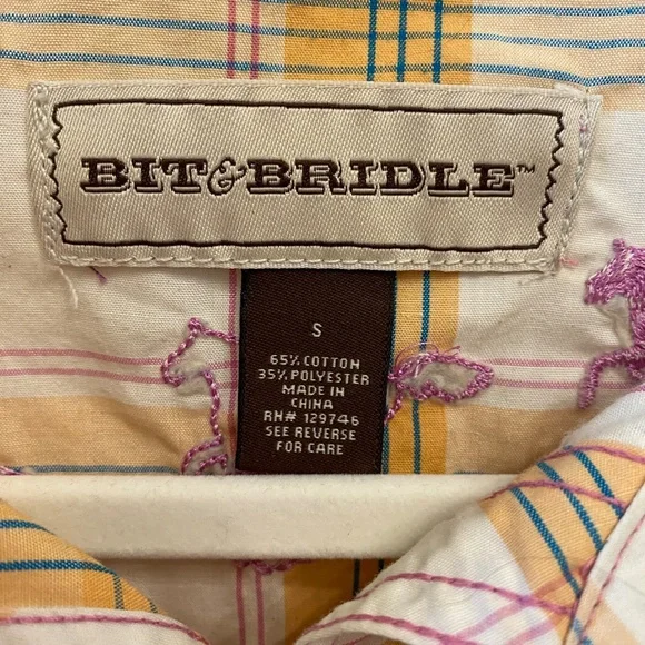 Bit & Bridle Pink Snaps Pink Embroidery Plaid Top - Picture 2 of 6